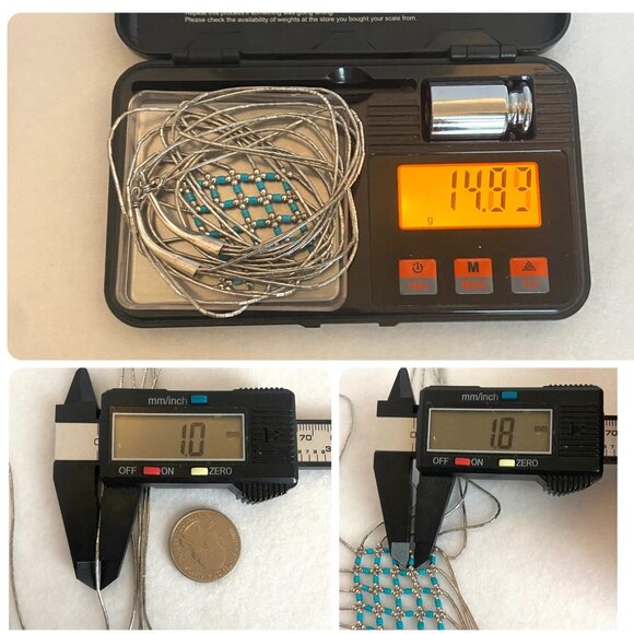 VTG Liquid Sterling Silver 925 Southwest Woven Beaded Heishi Turquoise Necklace - Picture 10 of 16